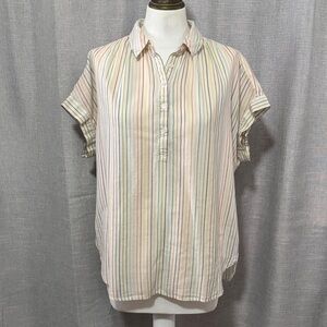Madewell Central Stripe Popover Shirt-Sz M-Over Sized-Cotton-Multi Color-EUC